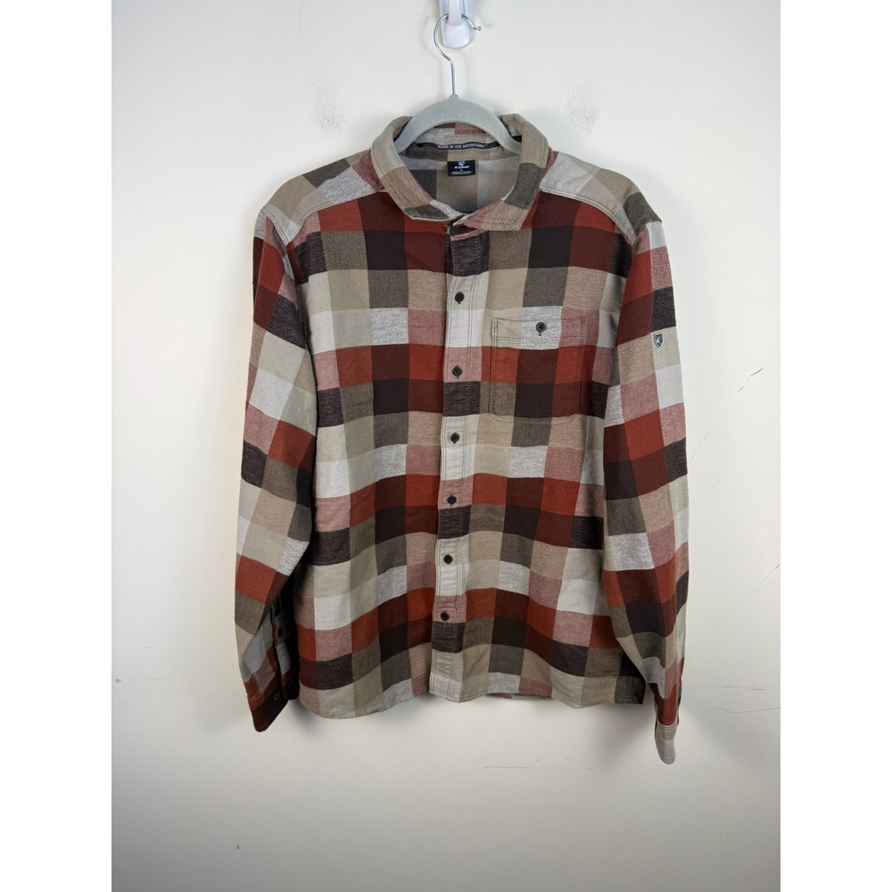 Kuhl Joyrydr Flannel Shirt Mens Large Rust Brown Plaid Long Sleeve Button Down